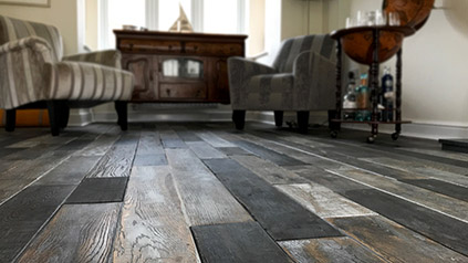 Distressed oak floor installation in Surrey